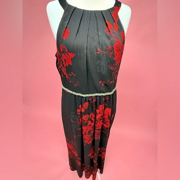 Elegant Ignite Evenings Black and Red Floral Maxi Dress - Picture 7 of 7